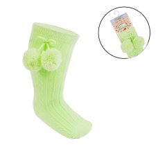 S355-MI: Mint Knee Length Socks w/Pom Pom (0-24 Months)